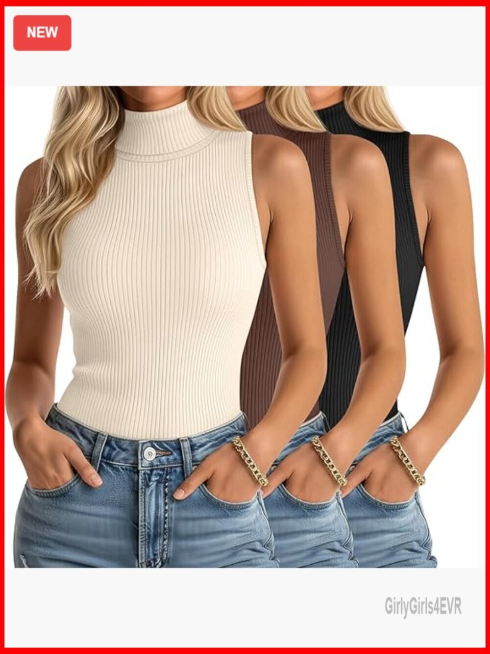 Sleeveless Mock Turtleneck Tank Tops Ribbed Knit Stretchy Fitted Shirts